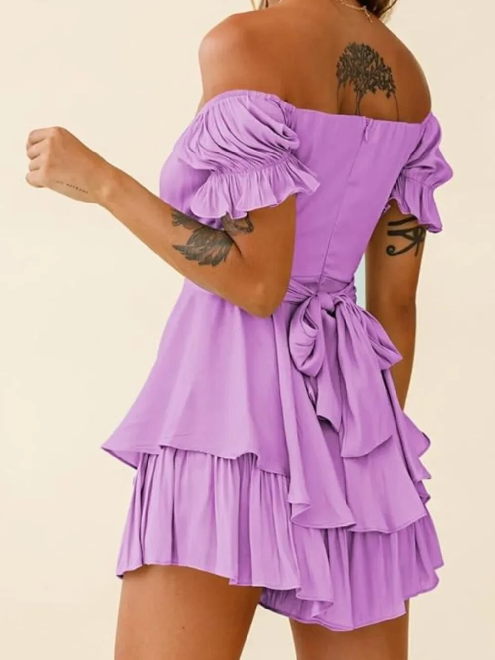 Purple Off-Shoulder Ruffle Romper - Size Small - Picture 2 of 3